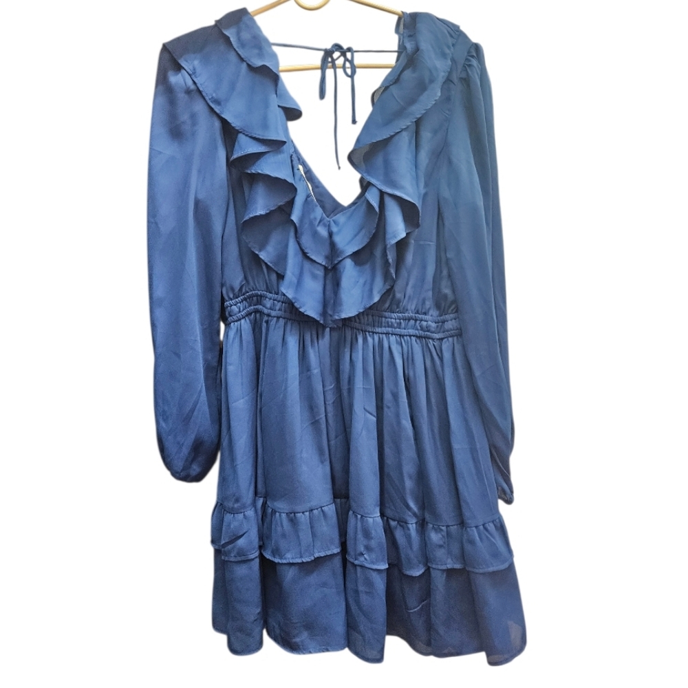 Abercrombie & Fitch Blue Ruffle Tiered Mini Dress | Size L - Picture 5 of 5